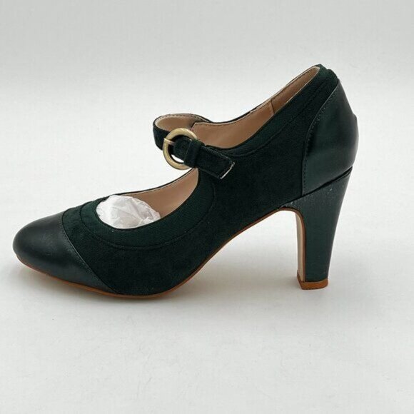 FOWT Women Vintage Mid Kitten Heel Mary Jane Pumps Classic Round Toe - Picture 1 of 5